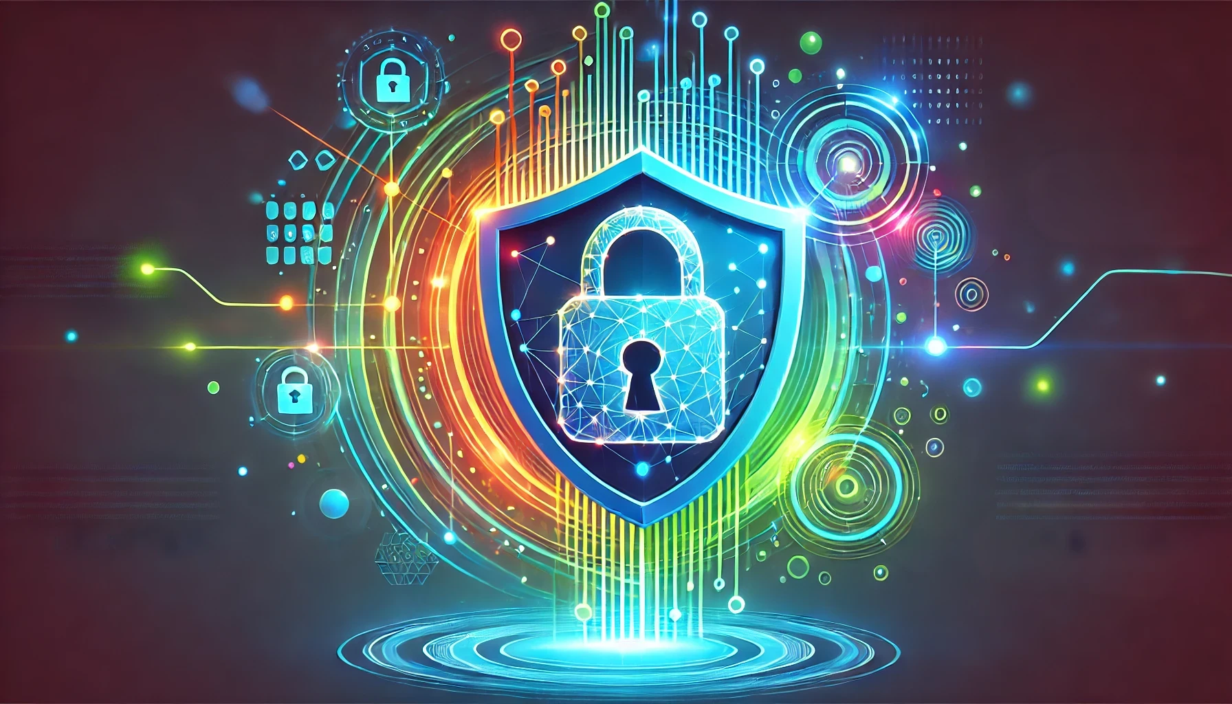 Abstract digital artwork representing the protection of personal information, featuring a glowing shield, a padlock, and overlapping data symbols such as dynamic lines and dots. Bright colors like blue, teal, and green dominate, with soft gradients seamlessly blending into the background, symbolizing security, privacy, and trust within a secure framework built by Six Catalysts.