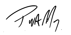 Scribbles indicating a personal commitment by the founder. Not actually his signature, if you're of the cheque-forging tilt.