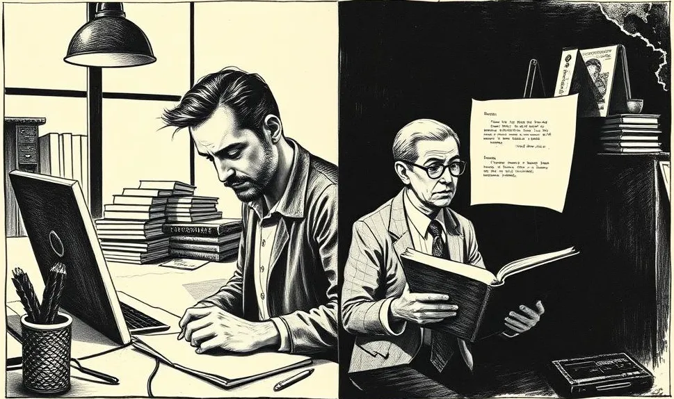 An image symbolizing the dual nature of a business owner working in the day to day of their business, but also ON the strategic growth planning for the business.